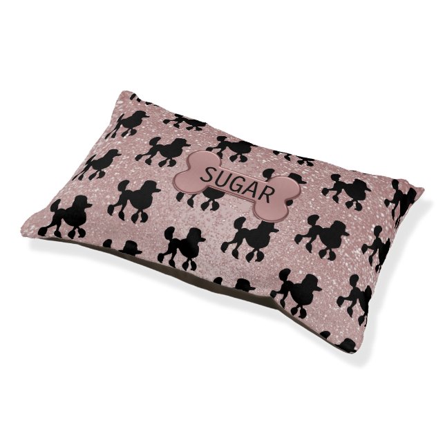 Poodle on Rose Gold Glitter Pet Bed (Angled)