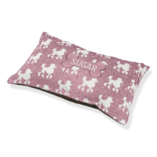 Poodle on Rose Pink Glitter Pet Bed (Angled)