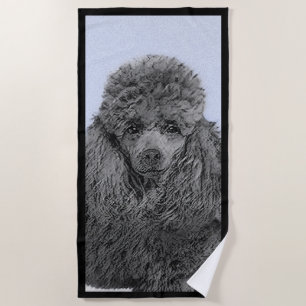 Poodle Painting Miniature Toy Black Original Art Beach Towel