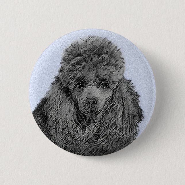 Poodle Painting Miniature Toy Black Original Art Button (Front)