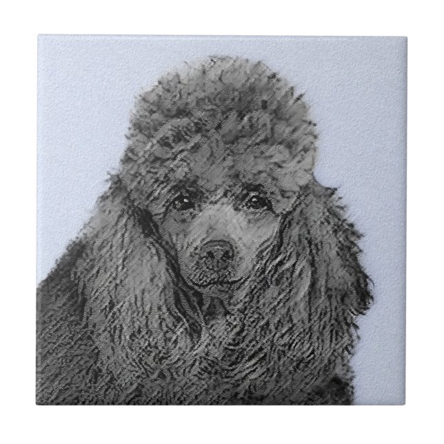 Poodle Painting Miniature Toy Black Original Art Ceramic Tile (Front)
