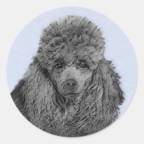 Poodle Painting Miniature Toy Black Original Art Classic Round Sticker