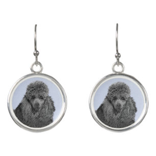 Poodle Painting Miniature Toy Black Original Art Earrings