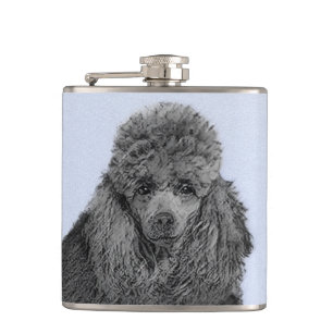 Poodle Painting Miniature Toy Black Original Art Flask