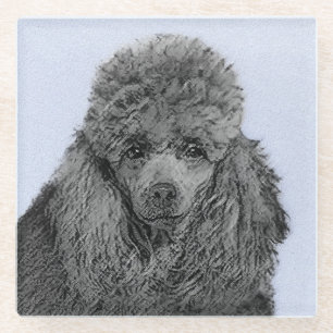 Poodle Painting Miniature Toy Black Original Art Glass Coaster