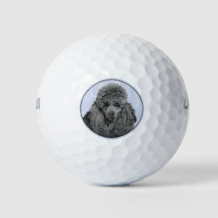 Poodle Painting Miniature Toy Black Original Art Golf Balls