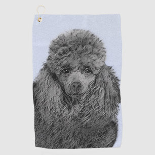 Poodle Painting Miniature Toy Black Original Art Golf Towel