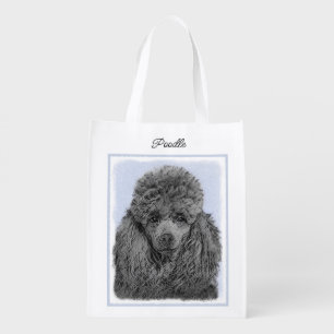 Poodle Painting Miniature Toy Black Original Art Grocery Bag