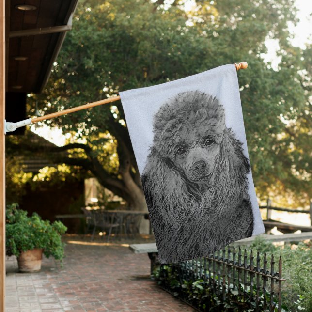 Poodle Painting Miniature Toy Black Original Art House Flag (In SItu)