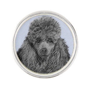 Poodle Painting Miniature Toy Black Original Art Lapel Pin