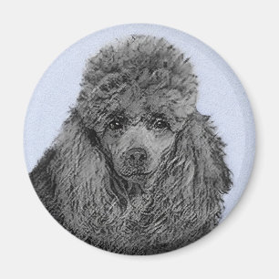 Poodle Painting Miniature Toy Black Original Art Magnet