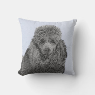 Poodle Painting Miniature Toy Black Original Art Outdoor Pillow