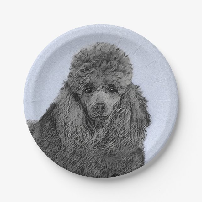 Poodle Painting Miniature Toy Black Original Art Paper Plates (Front)