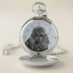 Poodle Painting Miniature Toy Black Original Art Pocket Watch