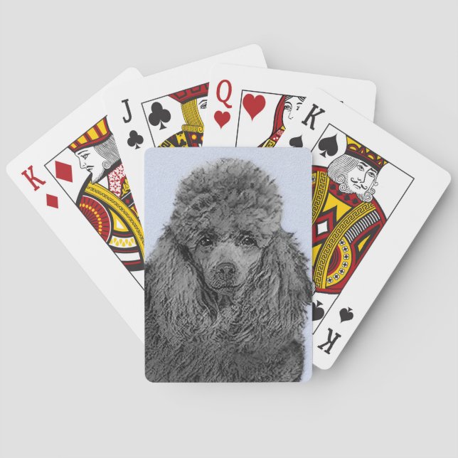 Poodle Painting Miniature Toy Black Original Art Poker Cards (Back)