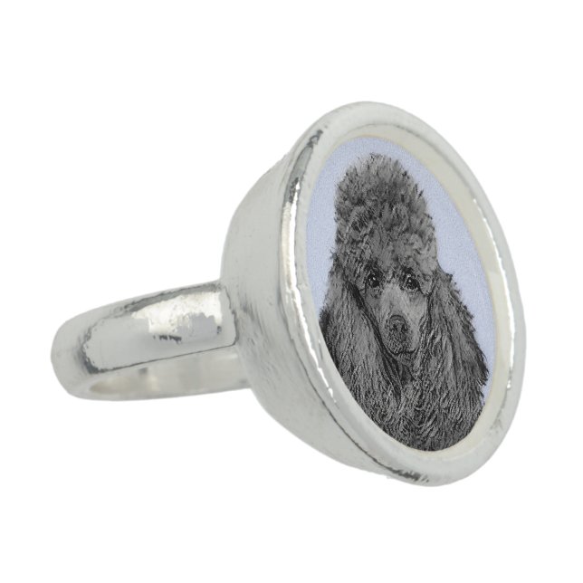 Poodle Painting Miniature Toy Black Original Art Ring (Side)