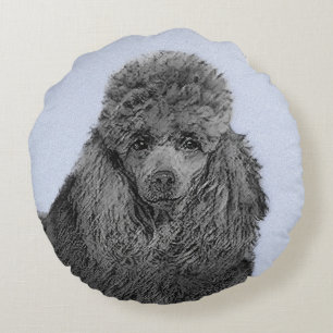 Poodle Painting Miniature Toy Black Original Art Round Pillow