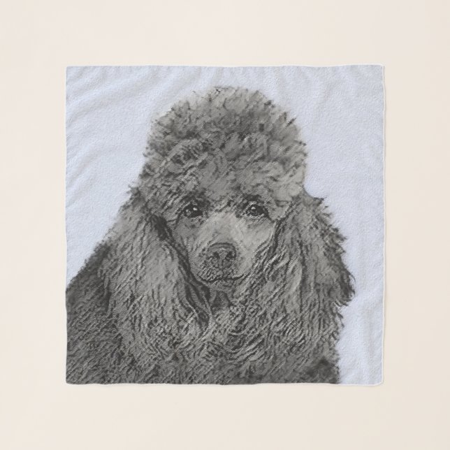 Poodle Painting Miniature Toy Black Original Art Scarf (Front (Horizontal))