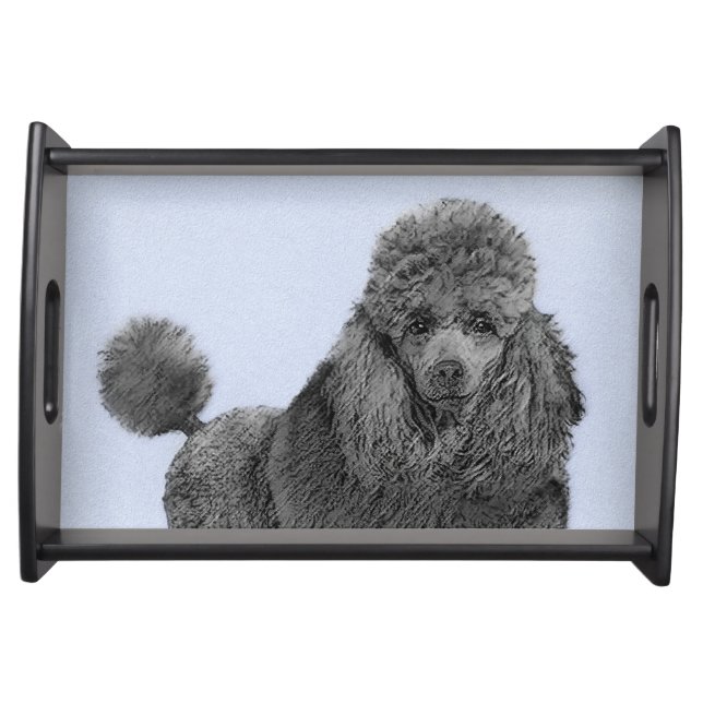 Poodle Painting Miniature Toy Black Original Art Serving Tray (Front)