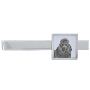 Poodle Painting Miniature Toy Black Original Art Silver Finish Tie Bar