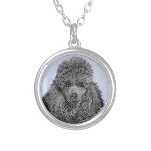 Poodle Painting Miniature Toy Black Original Art Silver Plated Necklace