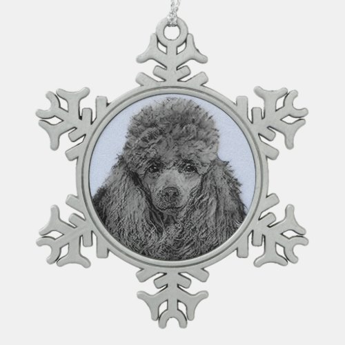 Poodle Painting Miniature Toy Black Original Art Snowflake Pewter Christmas Ornament