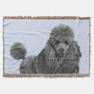 Poodle Painting Miniature Toy Black Original Art Throw Blanket