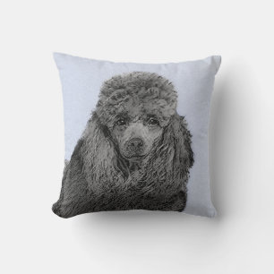 Poodle Painting Miniature Toy Black Original Art Throw Pillow