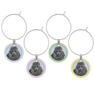 Poodle Painting Miniature Toy Black Original Art Wine Charm