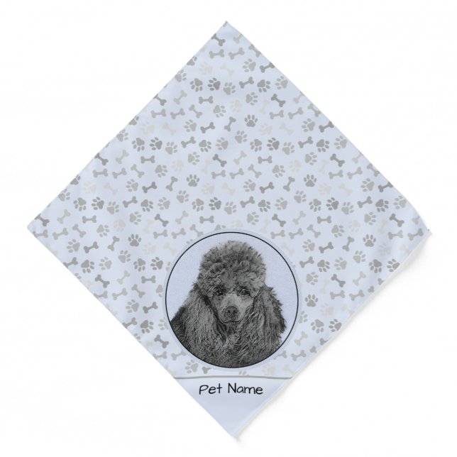 Poodle Painting Miniature Toy Black Pet Dog Art Bandana (Front)