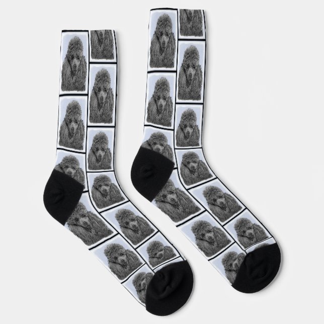 Poodle Painting Miniature Toy Black Pet Dog Art Socks (Right)