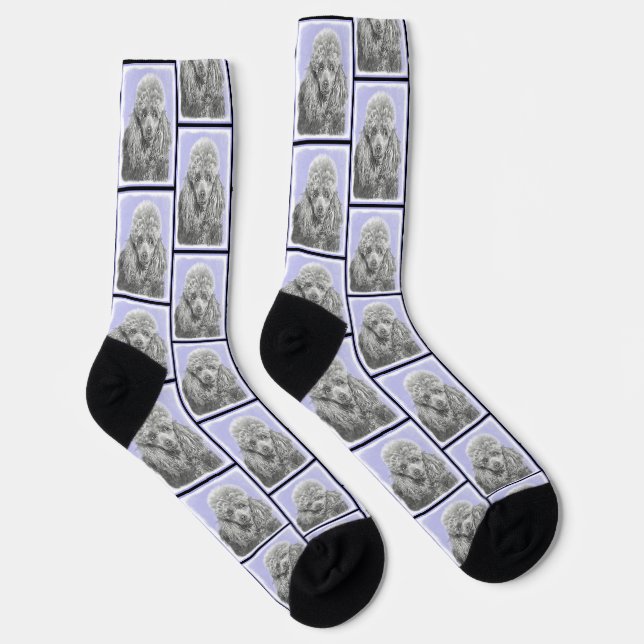 Poodle Painting Miniature Toy Silver Grey Dog Art Socks (Right)