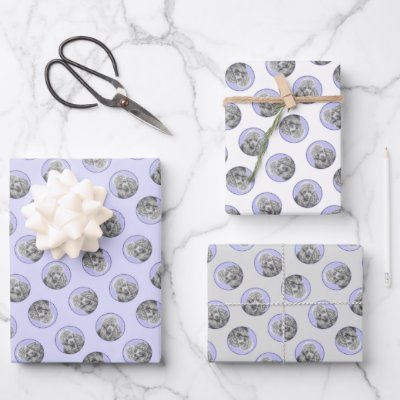 Poodle Painting Miniature Toy Silver Grey Dog Art Wrapping Paper Sheets