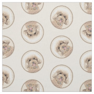 Poodle Painting Toy Apricot Cream Original Dog Art Fabric