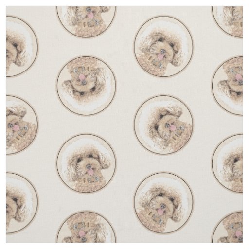 Poodle Painting Toy Apricot Cream Original Dog Art Fabric