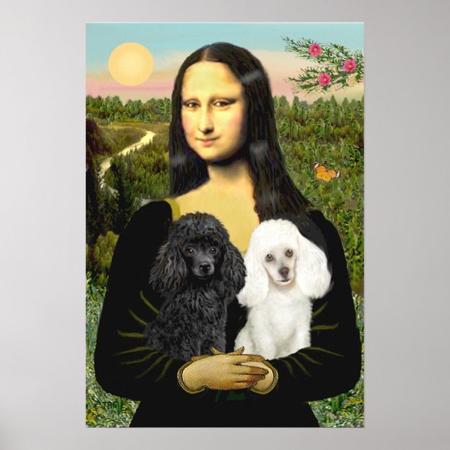 Poodle Pair (Black + White) - Mona Lisa Poster (Front)