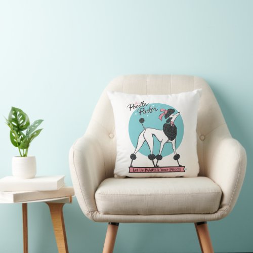 Poodle Parlor Throw Pillow