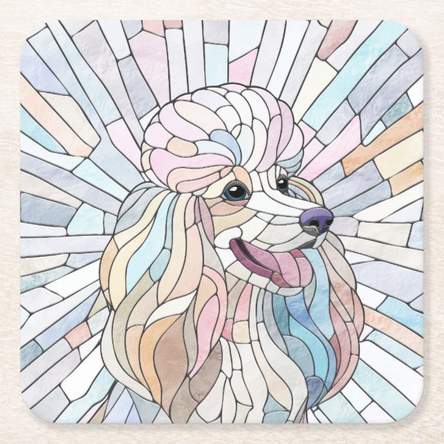 Poodle - pastel mosaic art square paper coaster (Front)