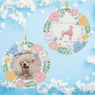 Poodle Pastel Pink Custom Photo & Name Memorial  Ceramic Ornament