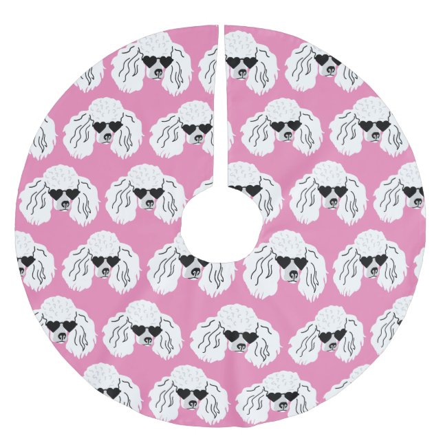 Poodle Pattern Cute Pink Brushed Polyester Tree Skirt (Front)