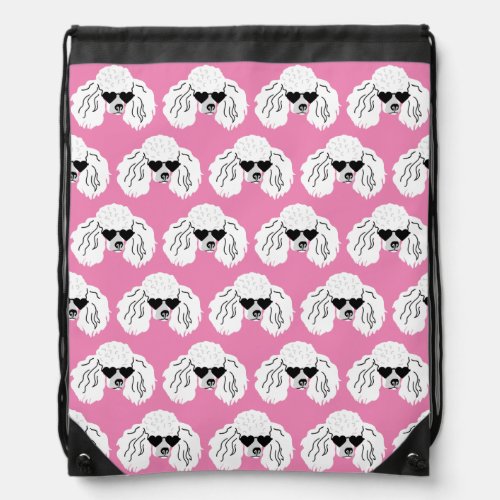Poodle Pattern Cute Pink Drawstring Bag