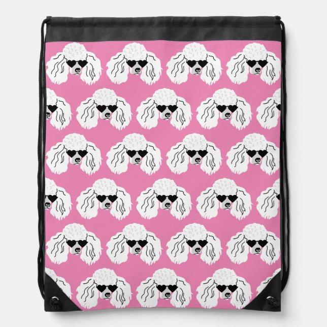 Poodle Pattern Cute Pink Drawstring Bag (Front)