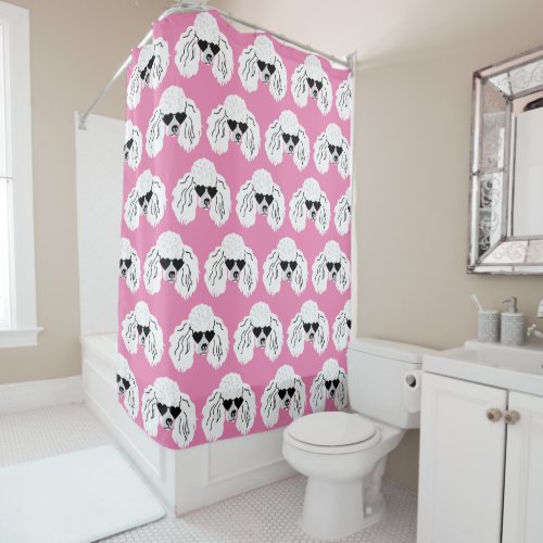 Poodle Pattern Cute Pink Shower Curtain