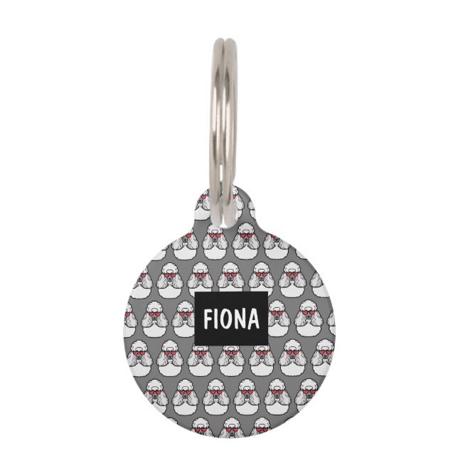 Poodle Pattern Funny Pet ID Tag (Front)
