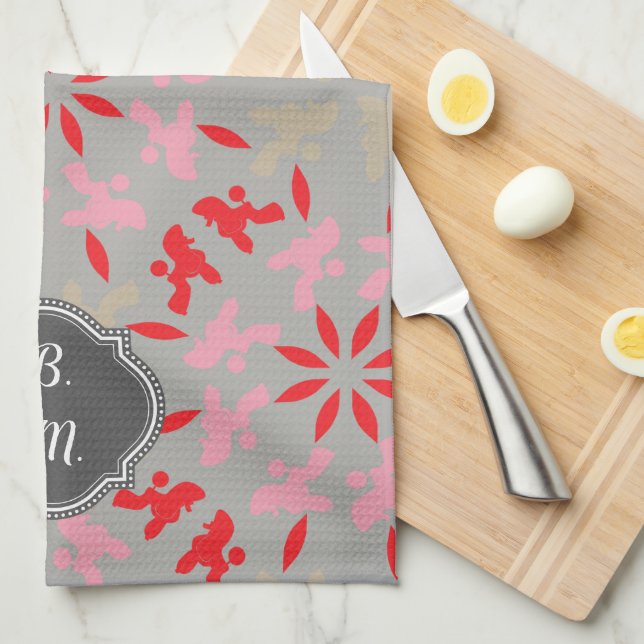 Poodle Pattern Monogramed Kitchen Towel (Quarter Fold)