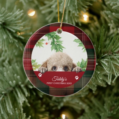 Poodle Personalized First Christmas Ceramic Ornament