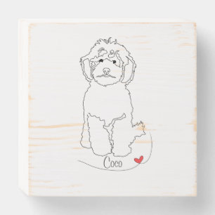Poodle Pet Line Art with Name Wooden Box Sign