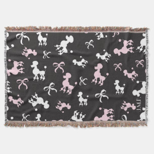 Poodle pink and black monogram throw blanket