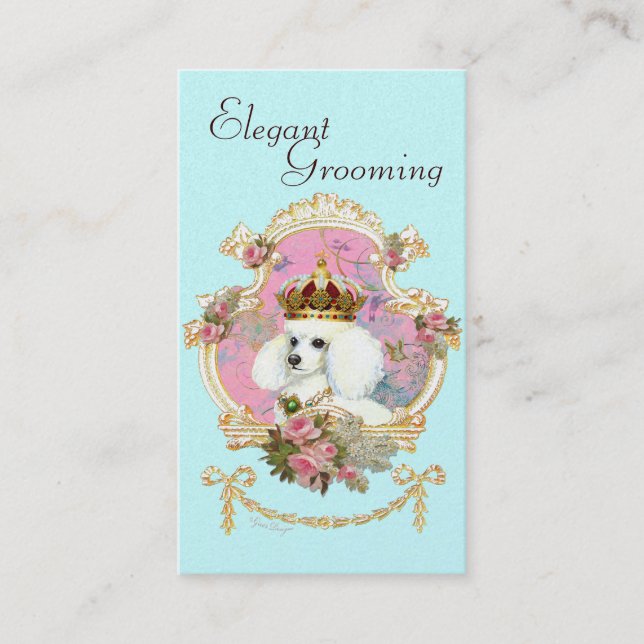 Poodle Princess n Pink Roses Business Card (Front)