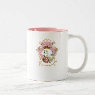Poodle Princess n Pink Roses Two-Tone Coffee Mug